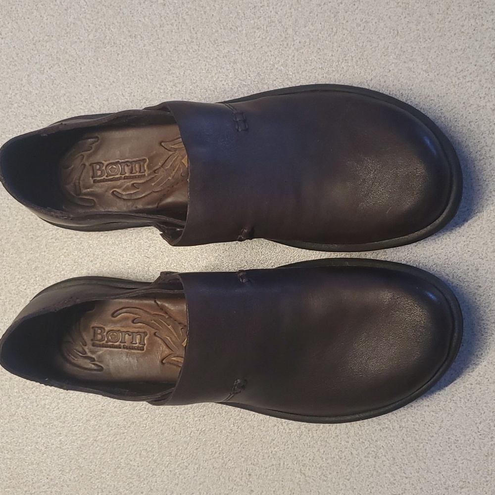 Born Boc Slip On Leather Flat Loafers MRG2 Black Womens Size 9.5us M/Width EUC